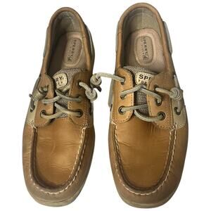 Sperry Brown Tan Water Resistant Leather Fabric Boat Shoes STS90466 Women's 8